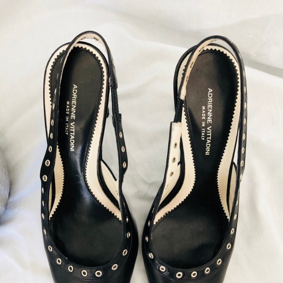 Black Studded Sling Back Mid Height Heels - Picture 2 of 4